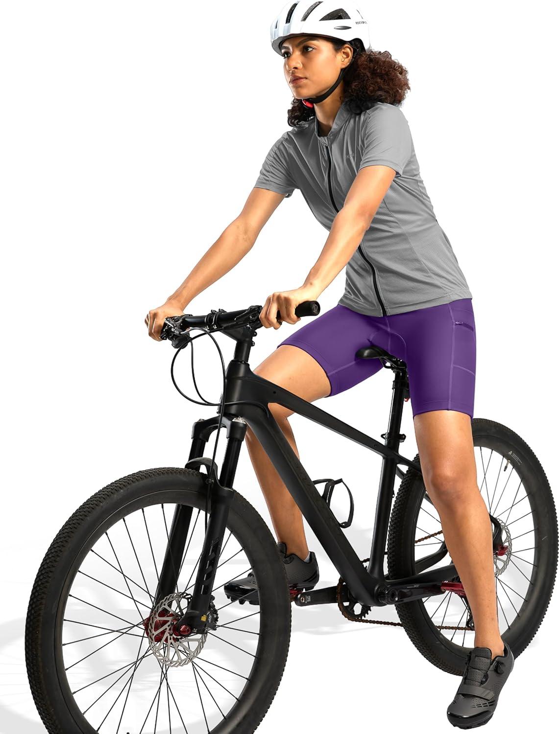 imageWomens 4D Padded Bike Shorts 5quot7quot Riding Underwear Cycling Bicycle Road Biking Cycle Shorts for Women Zipper PocketsPurple