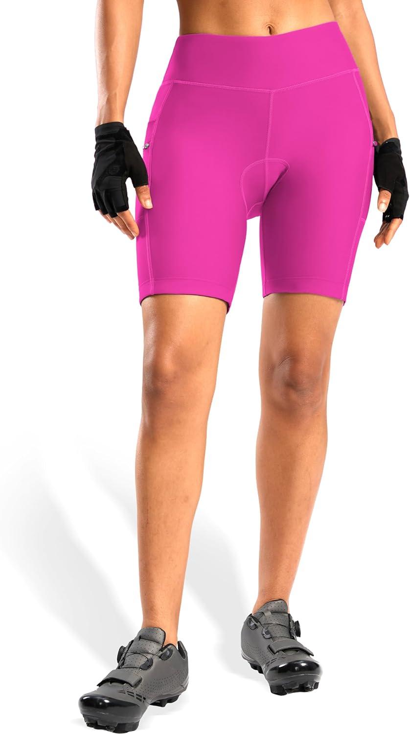 imageWomens 4D Padded Bike Shorts 5quot7quot Riding Underwear Cycling Bicycle Road Biking Cycle Shorts for Women Zipper PocketsRosy