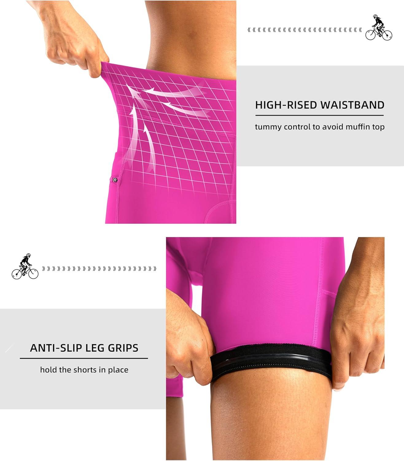 imageWomens 4D Padded Bike Shorts 5quot7quot Riding Underwear Cycling Bicycle Road Biking Cycle Shorts for Women Zipper PocketsRosy