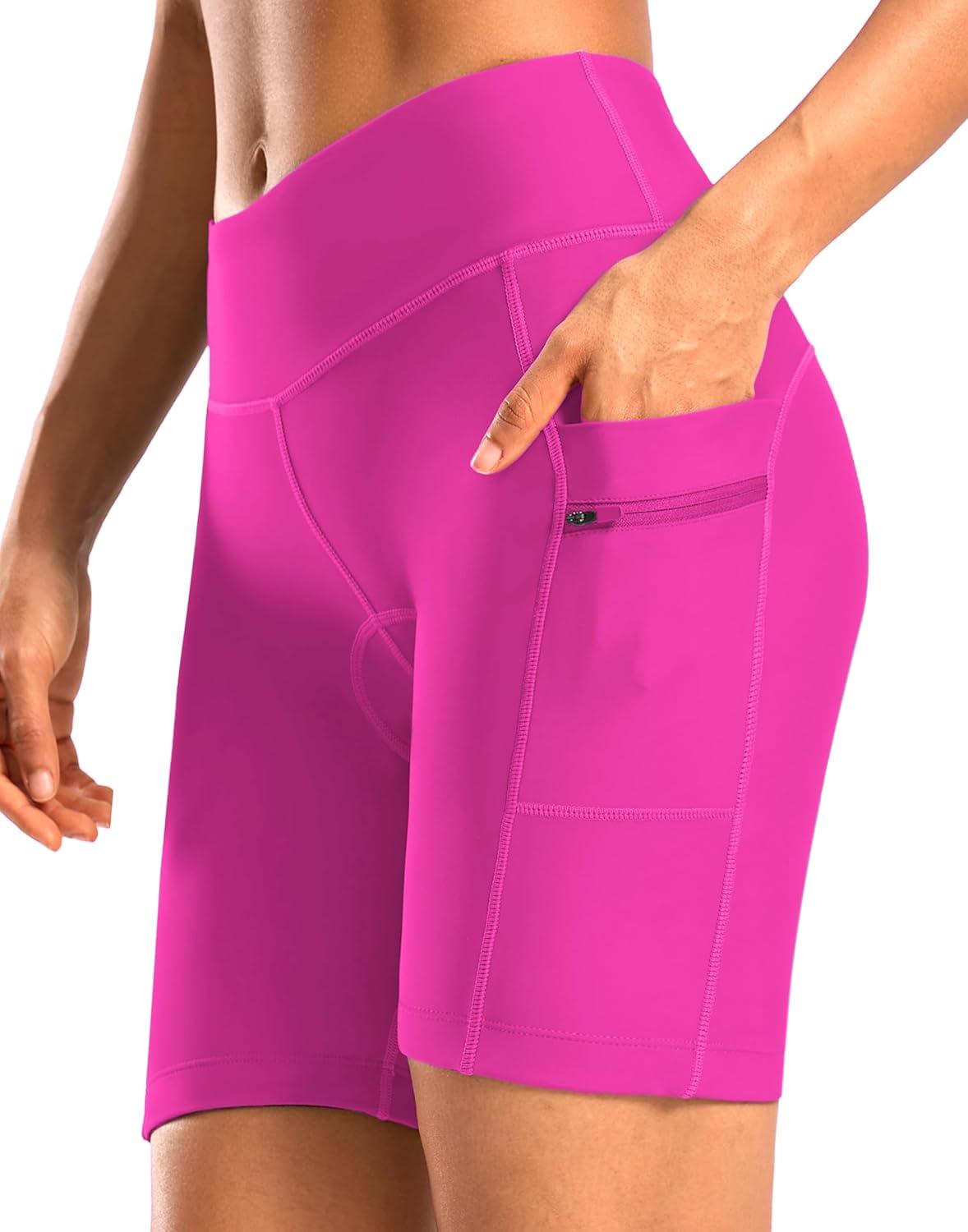 imageWomens 4D Padded Bike Shorts 5quot7quot Riding Underwear Cycling Bicycle Road Biking Cycle Shorts for Women Zipper PocketsRosy