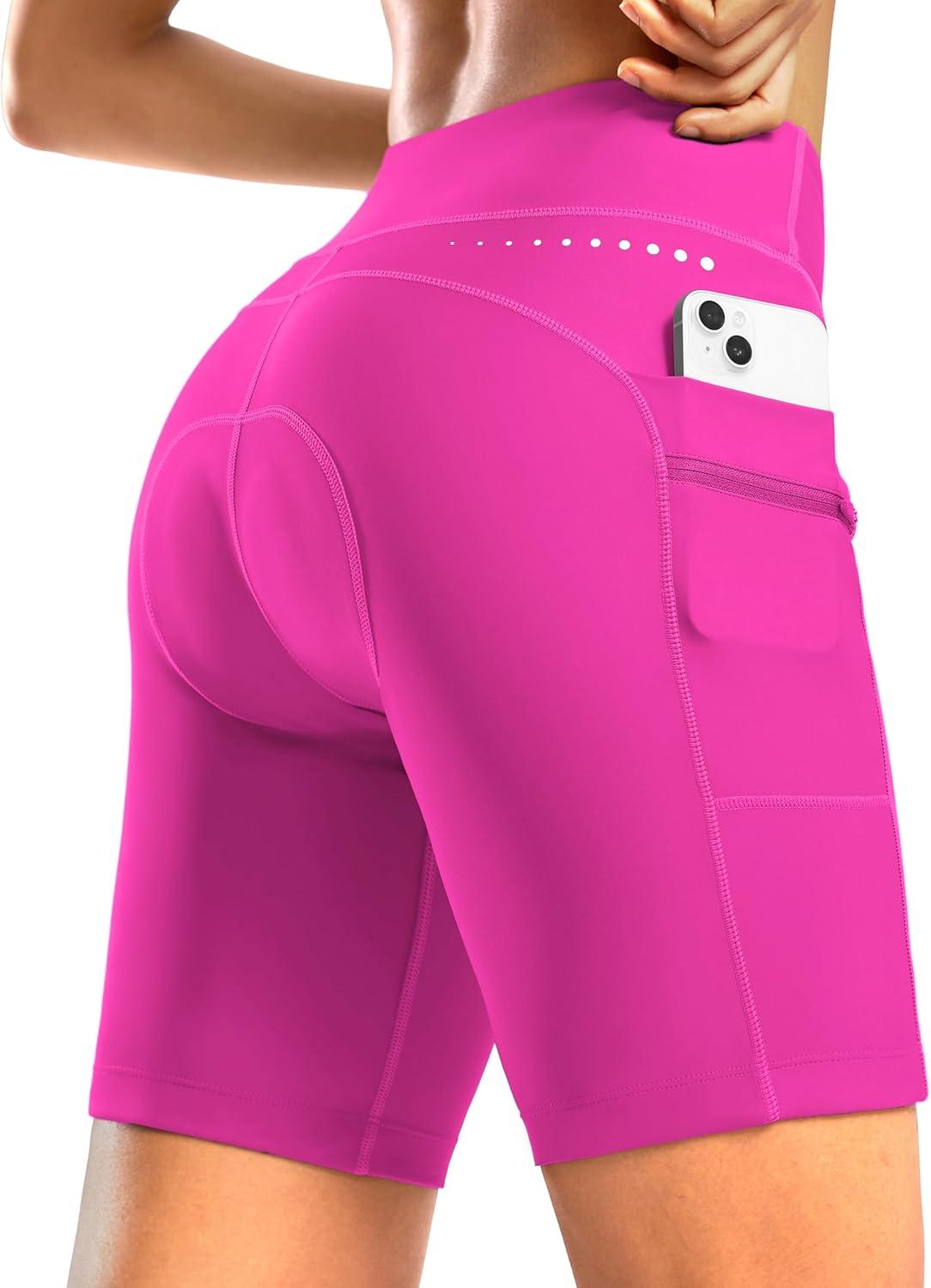 imageWomens 4D Padded Bike Shorts 5quot7quot Riding Underwear Cycling Bicycle Road Biking Cycle Shorts for Women Zipper PocketsRosy