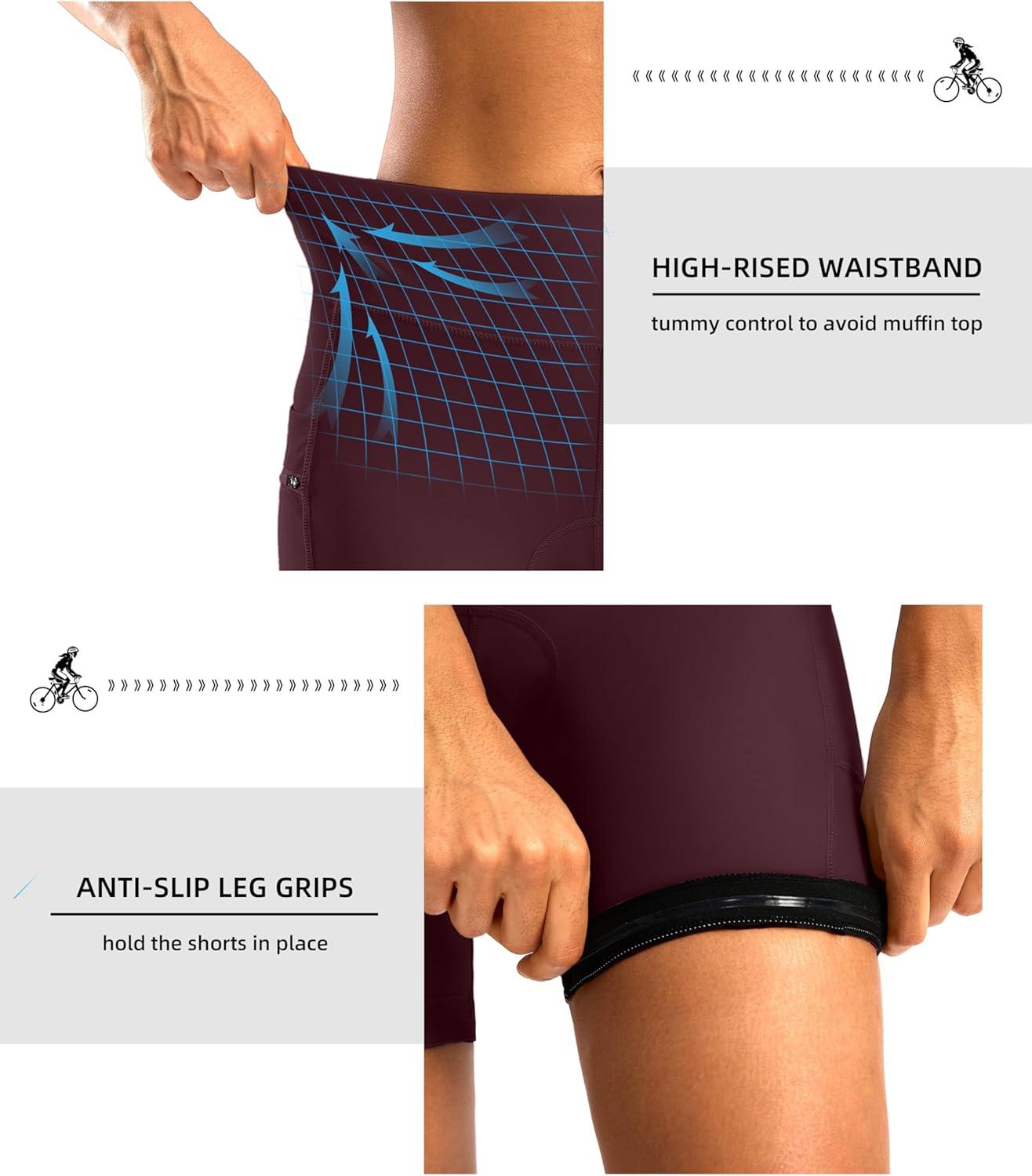 imageWomens 4D Padded Bike Shorts 5quot7quot Riding Underwear Cycling Bicycle Road Biking Cycle Shorts for Women Zipper PocketsWine