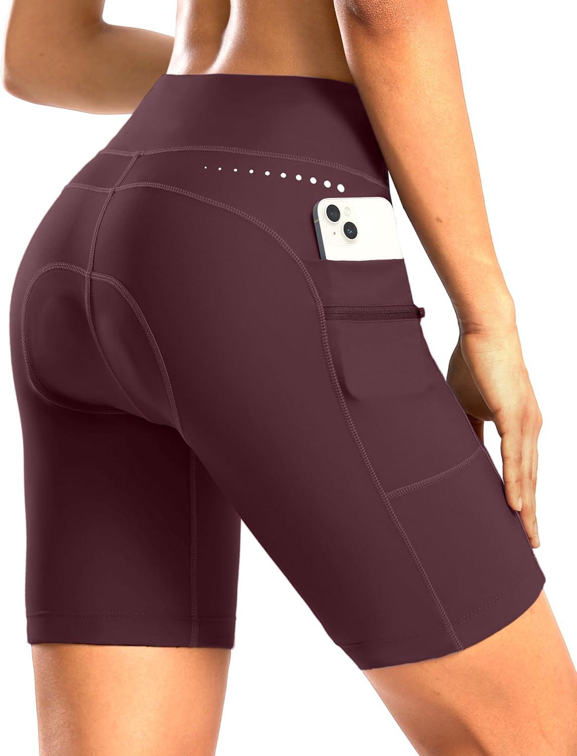 imageWomens 4D Padded Bike Shorts 5quot7quot Riding Underwear Cycling Bicycle Road Biking Cycle Shorts for Women Zipper PocketsWine
