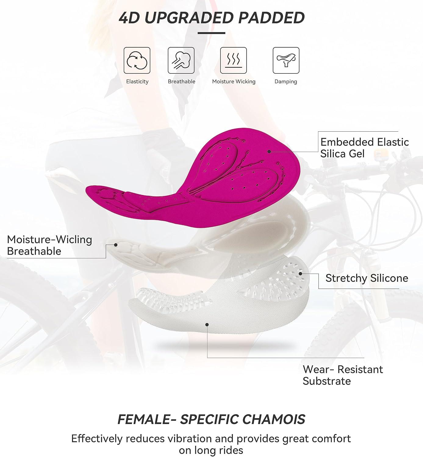 imageWomens 4D Padded Bike Underwear Cycling Bicycle Shorts Mountain Biking Riding Briefs Biker Cycle Spin Undershorts Padding Motorcycle Gear for WomenBlackM