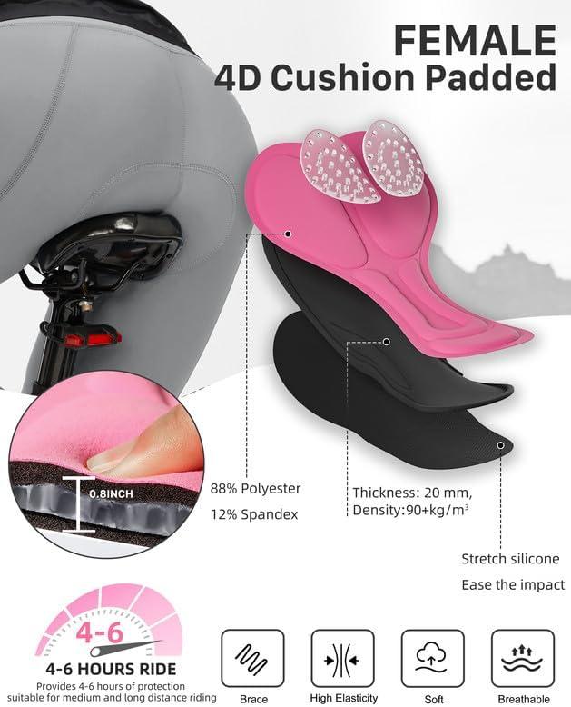 imageWomens Bike Shorts 4D Padded Cycling Shorts Crossover Waist Biking Shorts with Pockets Bicycle RidingLeopard