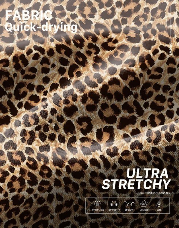 imageWomens Bike Shorts 4D Padded Cycling Shorts Crossover Waist Biking Shorts with Pockets Bicycle RidingLeopard