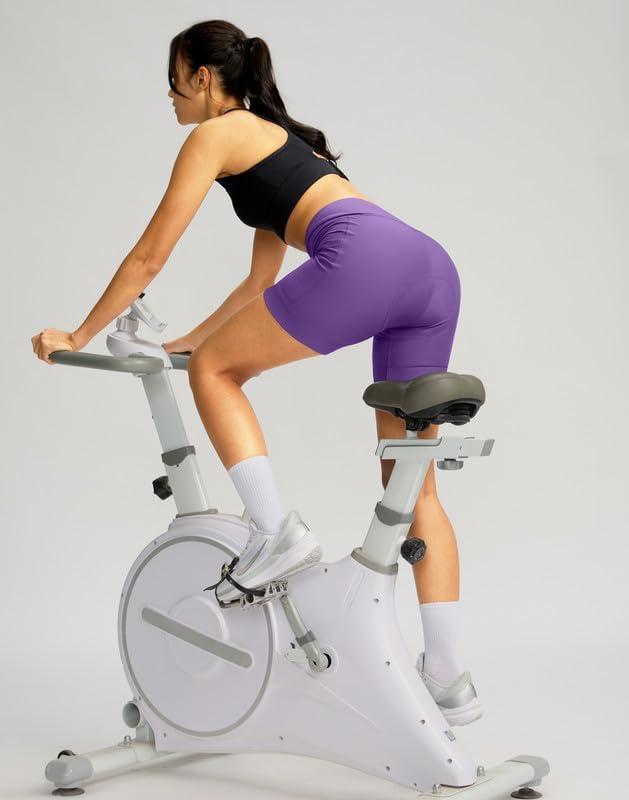 imageWomens Bike Shorts 4D Padded Cycling Shorts Crossover Waist Biking Shorts with Pockets Bicycle RidingPurple
