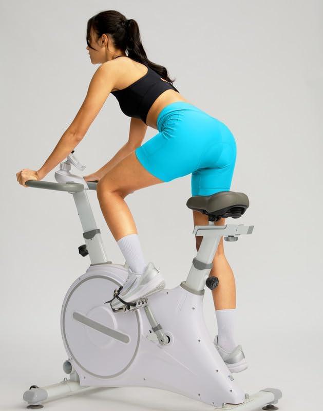 imageWomens Bike Shorts 4D Padded Cycling Shorts Crossover Waist Biking Shorts with Pockets Bicycle RidingSky Blue