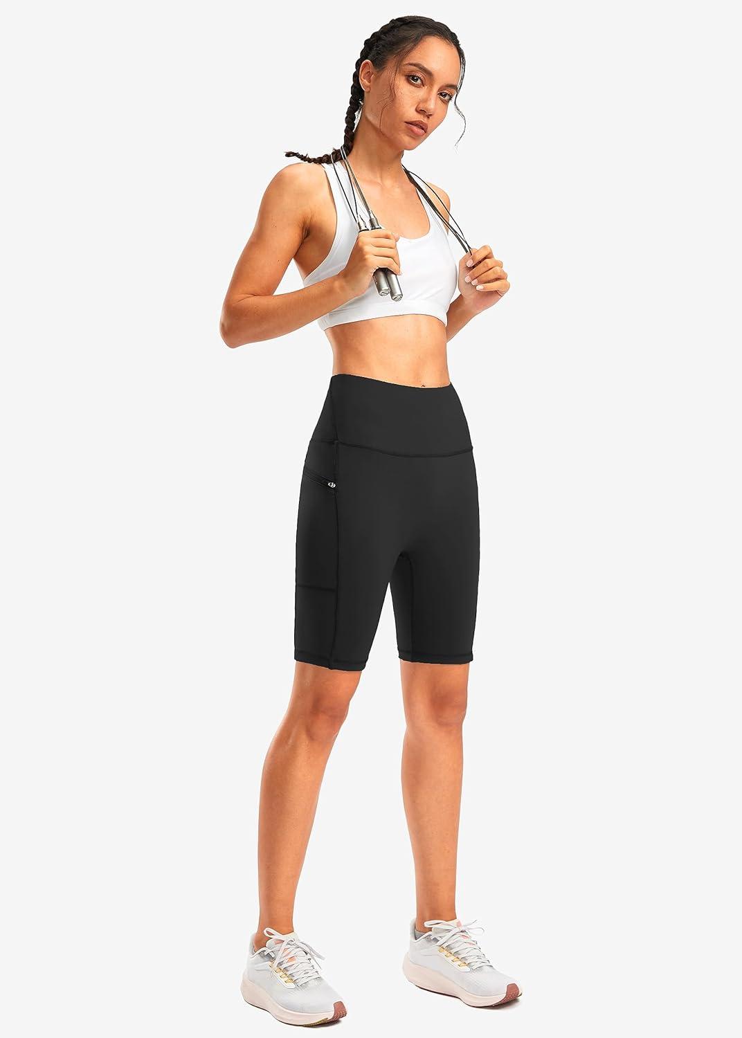 imageWomens High Waisted Biker Shorts 8quot Running Workout Tummy Control Bike Spandex Shorts for Women Zipper PocketsBlack