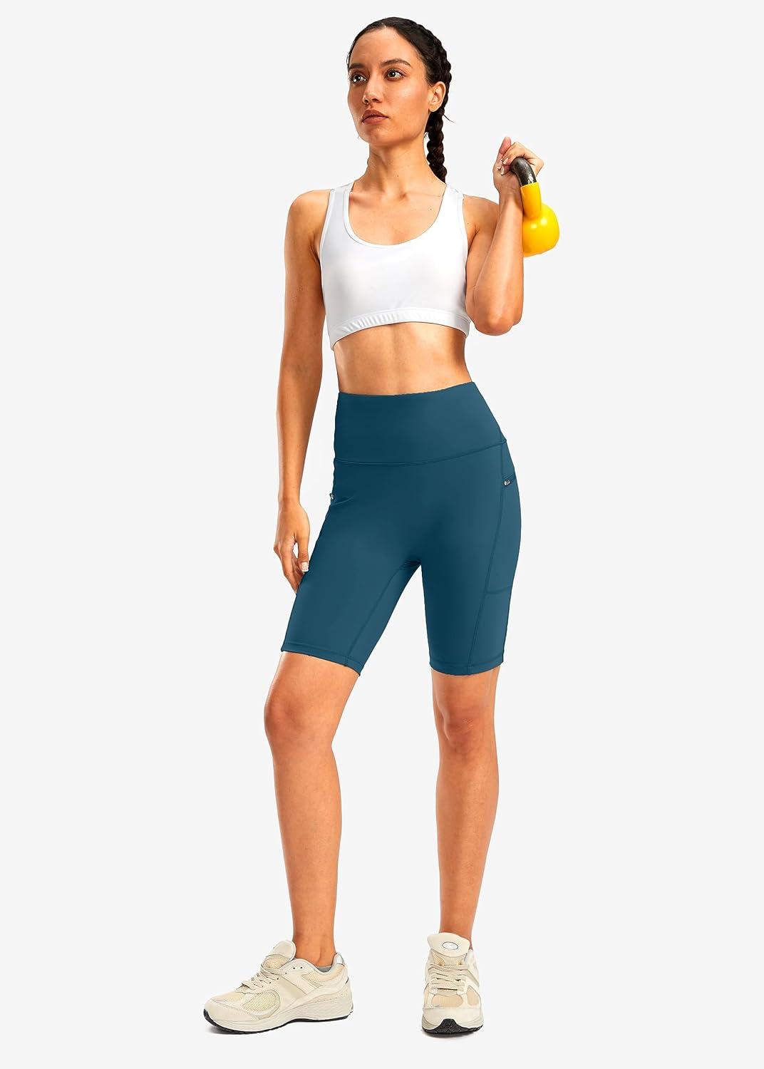 imageWomens High Waisted Biker Shorts 8quot Running Workout Tummy Control Bike Spandex Shorts for Women Zipper PocketsDark Blue