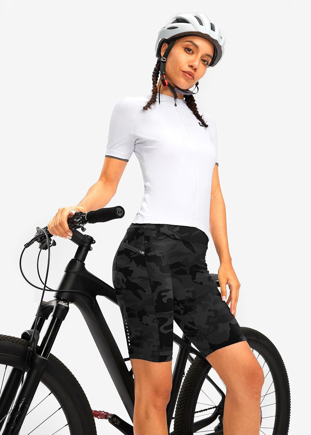 imageWomens High Waisted Biker Shorts 8quot Running Workout Tummy Control Bike Spandex Shorts for Women Zipper PocketsGrey Camo