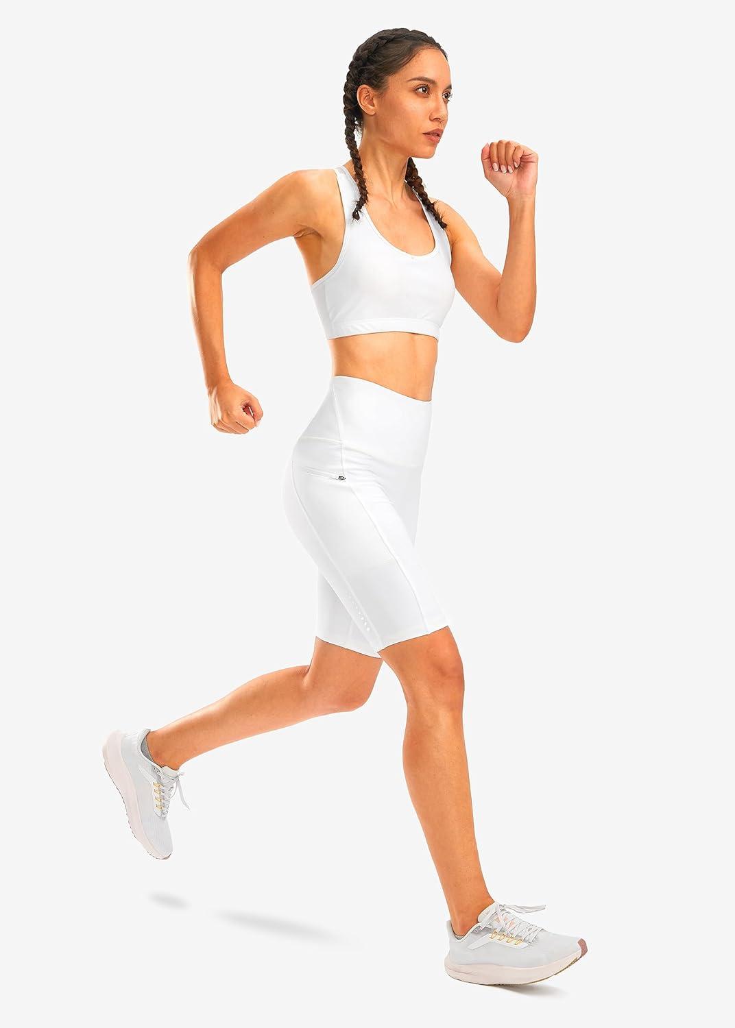 imageWomens High Waisted Biker Shorts 8quot Running Workout Tummy Control Bike Spandex Shorts for Women Zipper PocketsWhite