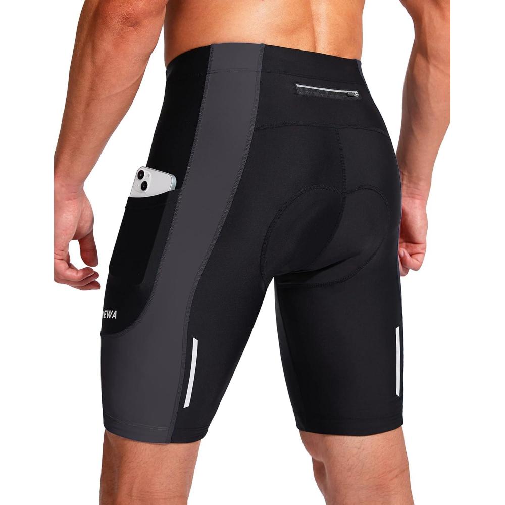 imageBikewa Mens Bike Shorts 3D Padded Cycling Road Biking Mountain Riding Biker Bicycle UPF 50 Cycle Shorts Zipper PocketsBlackDark Grey