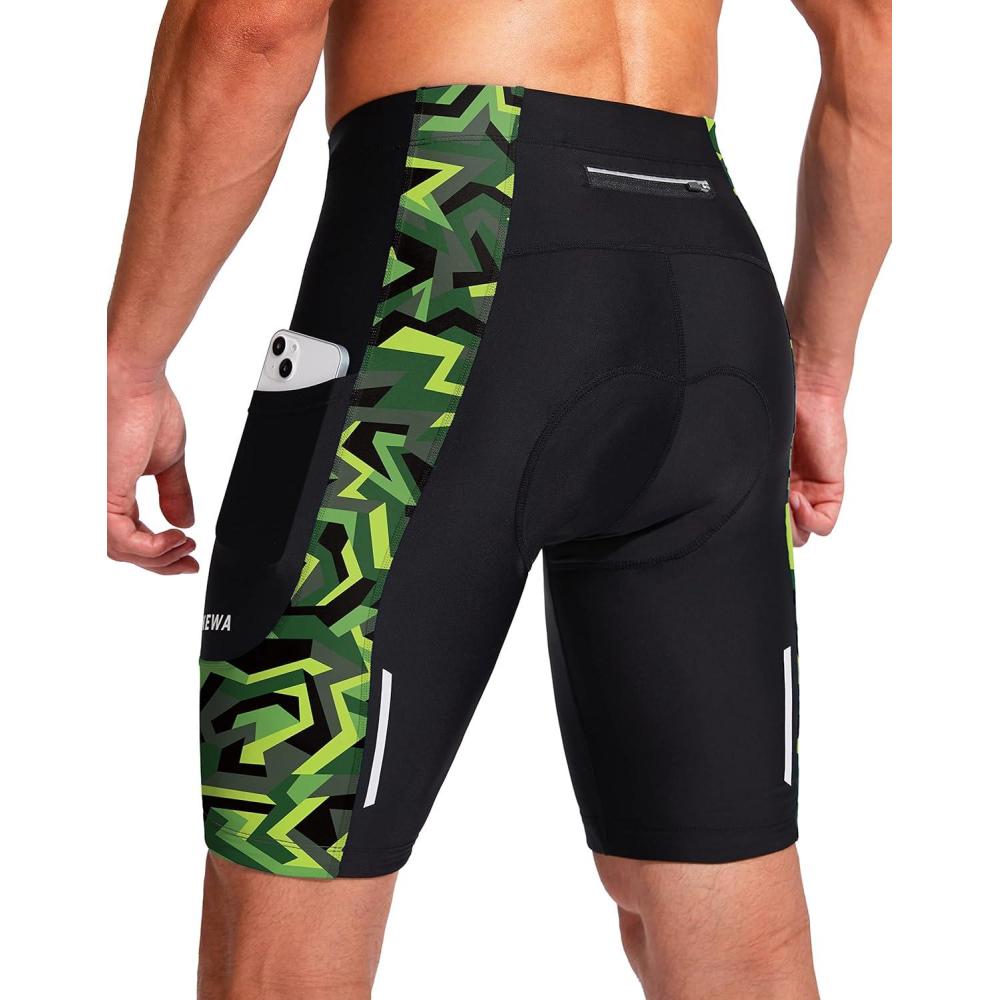 imageBikewa Mens Bike Shorts 3D Padded Cycling Road Biking Mountain Riding Biker Bicycle UPF 50 Cycle Shorts Zipper PocketsBlackGreen Polygon