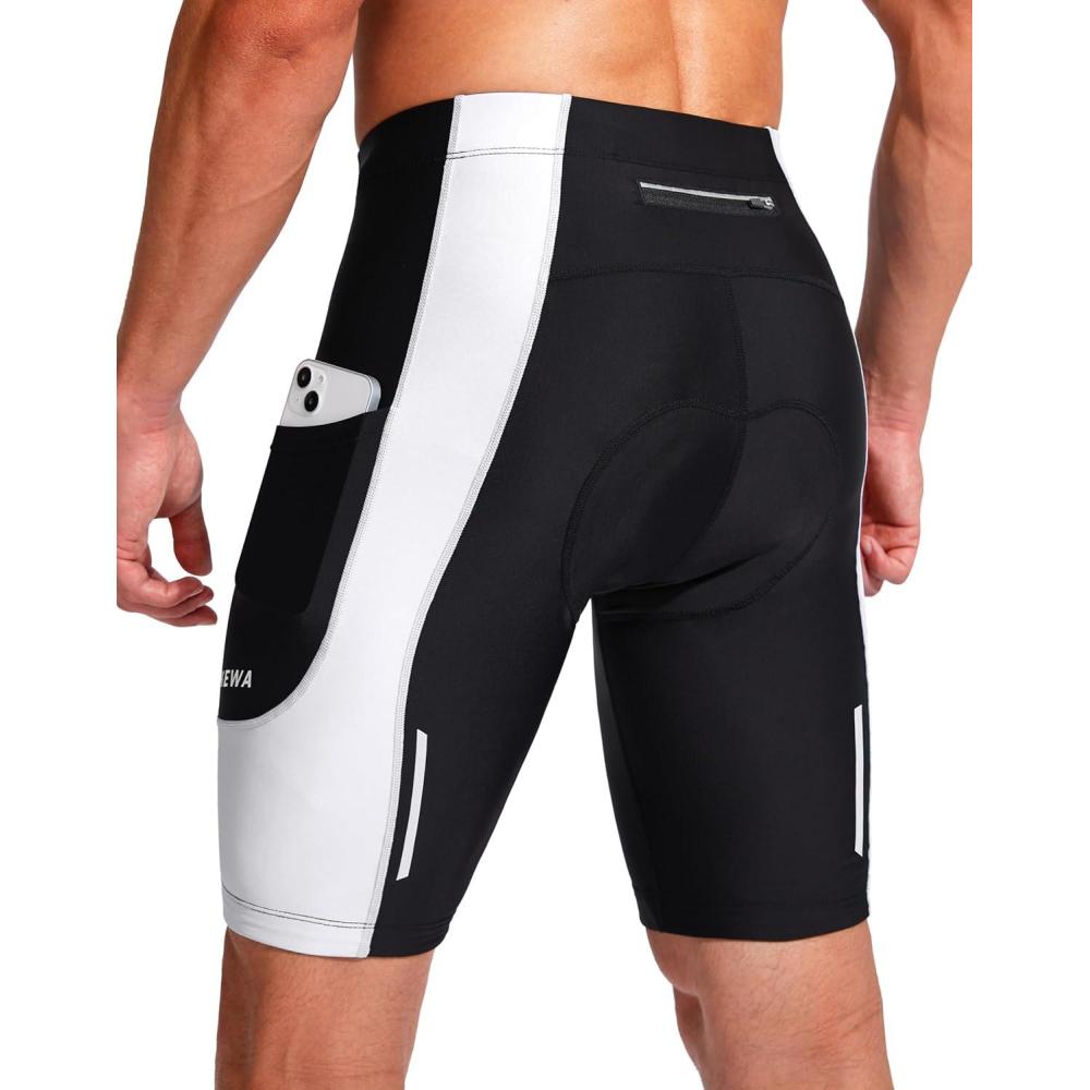 imageBikewa Mens Bike Shorts 3D Padded Cycling Road Biking Mountain Riding Biker Bicycle UPF 50 Cycle Shorts Zipper PocketsBlackWhite