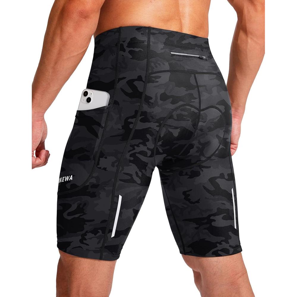 imageBikewa Mens Bike Shorts 3D Padded Cycling Road Biking Mountain Riding Biker Bicycle UPF 50 Cycle Shorts Zipper PocketsCamo Black