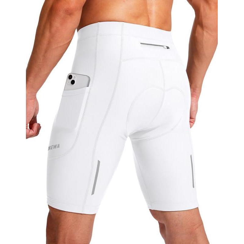 imageBikewa Mens Bike Shorts 3D Padded Cycling Road Biking Mountain Riding Biker Bicycle UPF 50 Cycle Shorts Zipper PocketsWhite