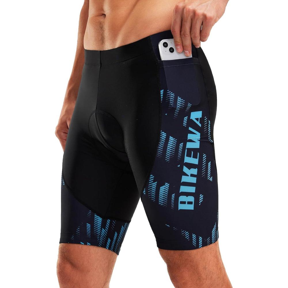 imageBikewa Mens Bike Shorts 4D Padded Biking Road Cycling Bicycle Pants Biker Shorts for Men Zipper Pockets1 Cyan Blue