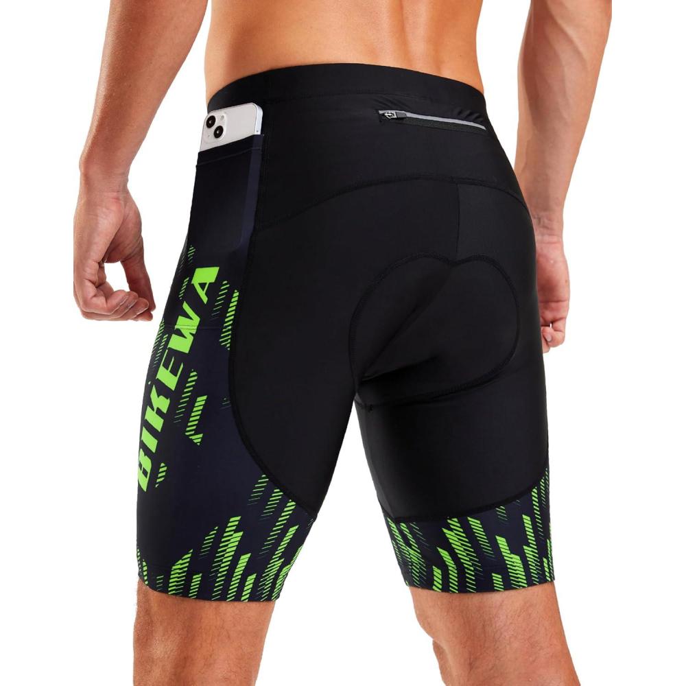 imageBikewa Mens Bike Shorts 4D Padded Biking Road Cycling Bicycle Pants Biker Shorts for Men Zipper Pockets1 Fluorescent Green