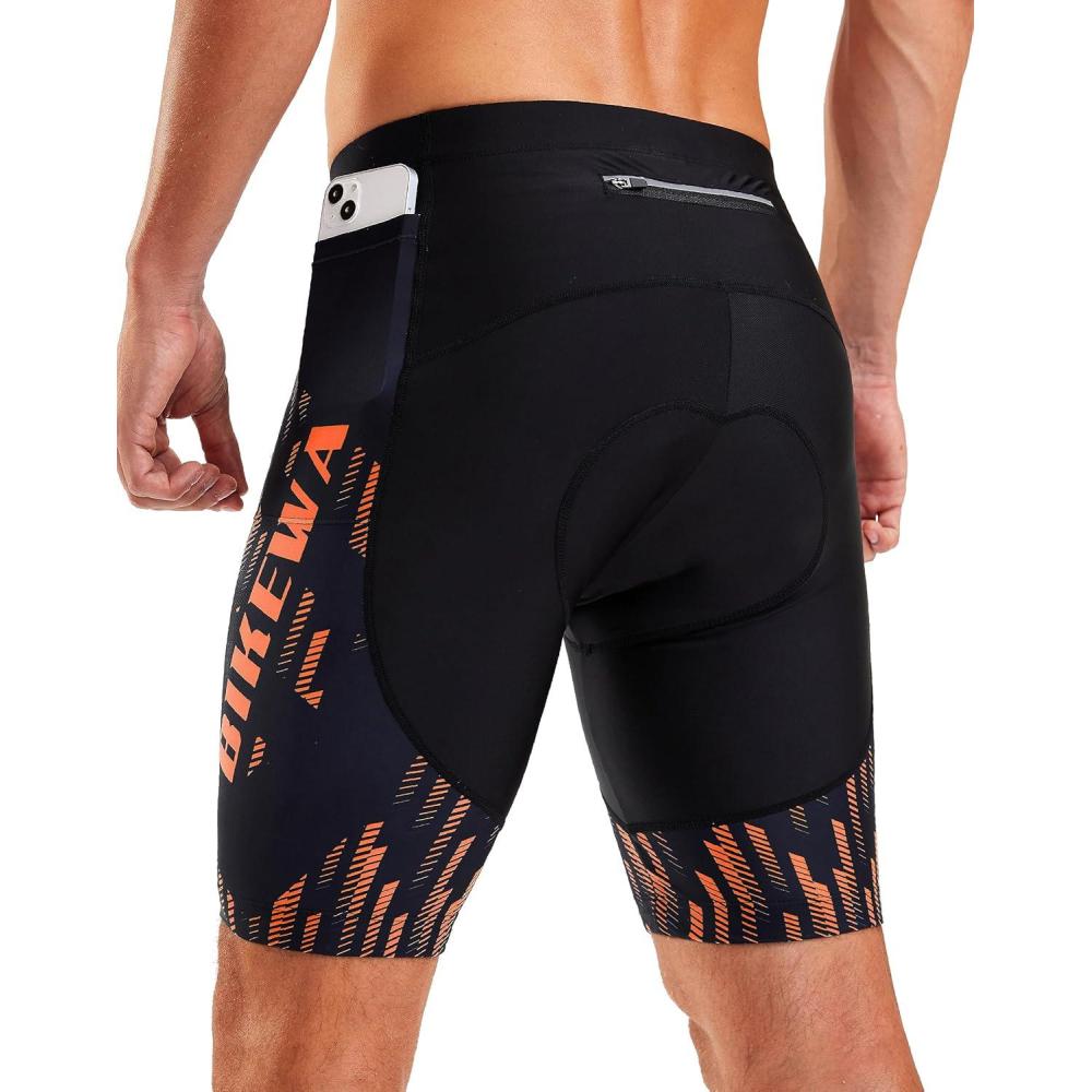 imageBikewa Mens Bike Shorts 4D Padded Biking Road Cycling Bicycle Pants Biker Shorts for Men Zipper Pockets1 Orange