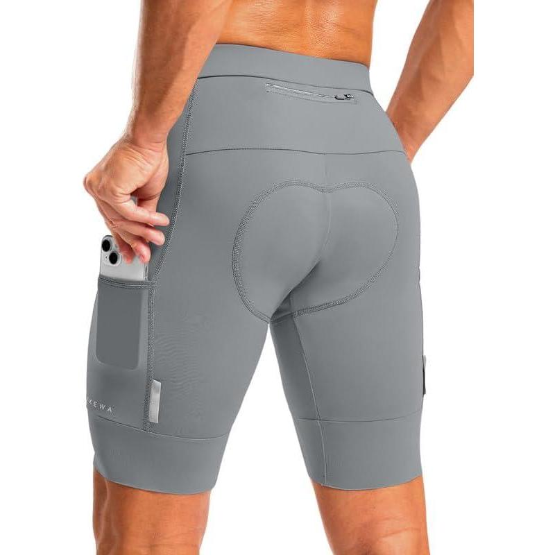 imageBikewa Mens Bike Shorts 4D Padded Cycling Shorts for Men Road Riding Biking Bicycle Zipper PocketsLight Grey