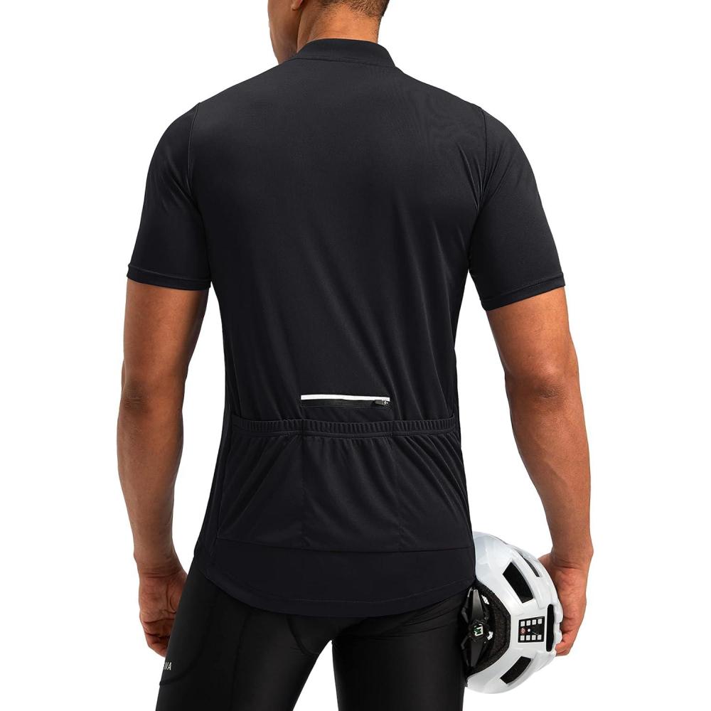 imageBikewa Mens Cycling Jersey Moisture Wicking Short Sleeve UPF Half Zip Bike Road Riding Biking Shirts for Men Zipper PocketsBlack