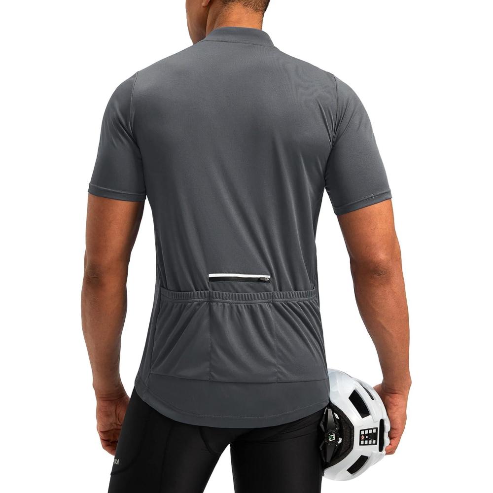 imageBikewa Mens Cycling Jersey Moisture Wicking Short Sleeve UPF Half Zip Bike Road Riding Biking Shirts for Men Zipper PocketsDark Grey