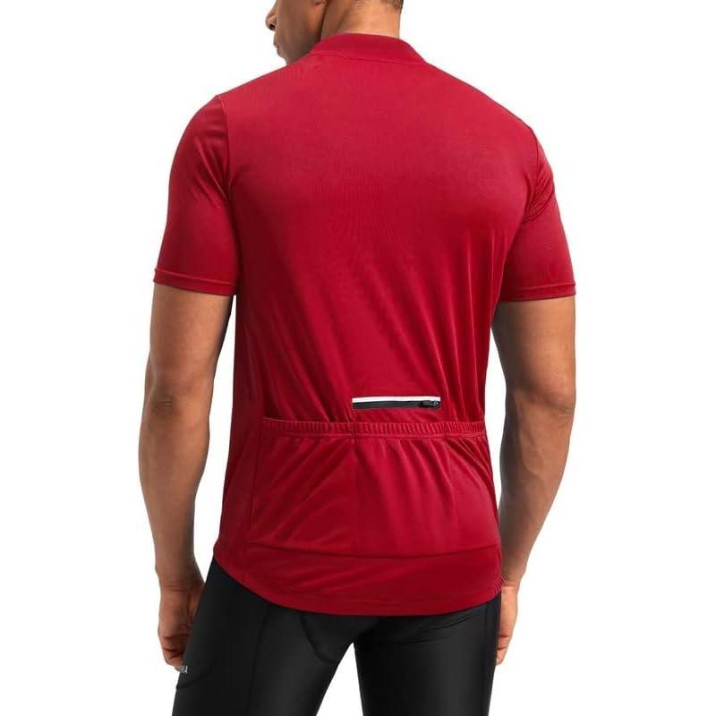 imageBikewa Mens Cycling Jersey Moisture Wicking Short Sleeve UPF Half Zip Bike Road Riding Biking Shirts for Men Zipper PocketsDark Red