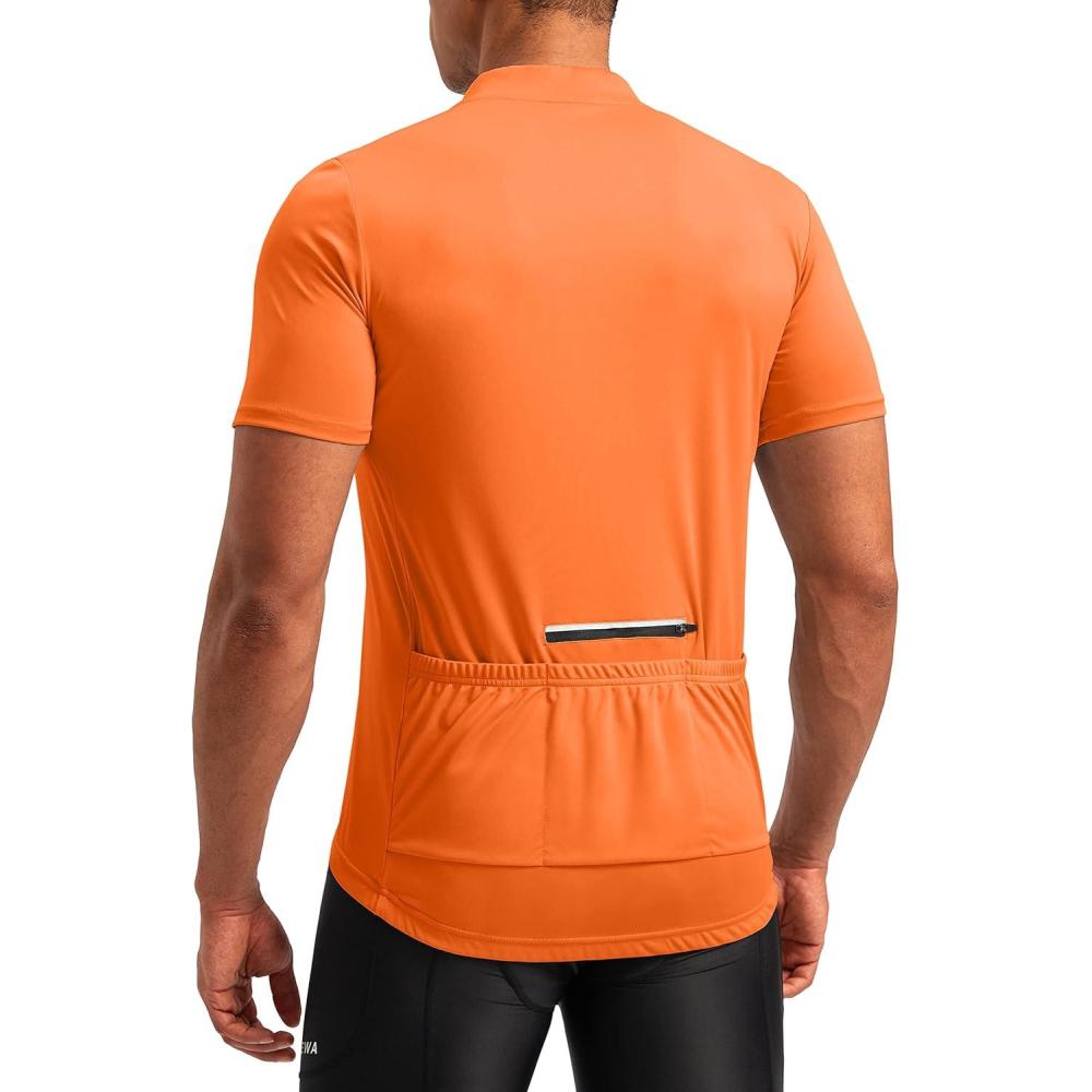 imageBikewa Mens Cycling Jersey Moisture Wicking Short Sleeve UPF Half Zip Bike Road Riding Biking Shirts for Men Zipper PocketsOrange