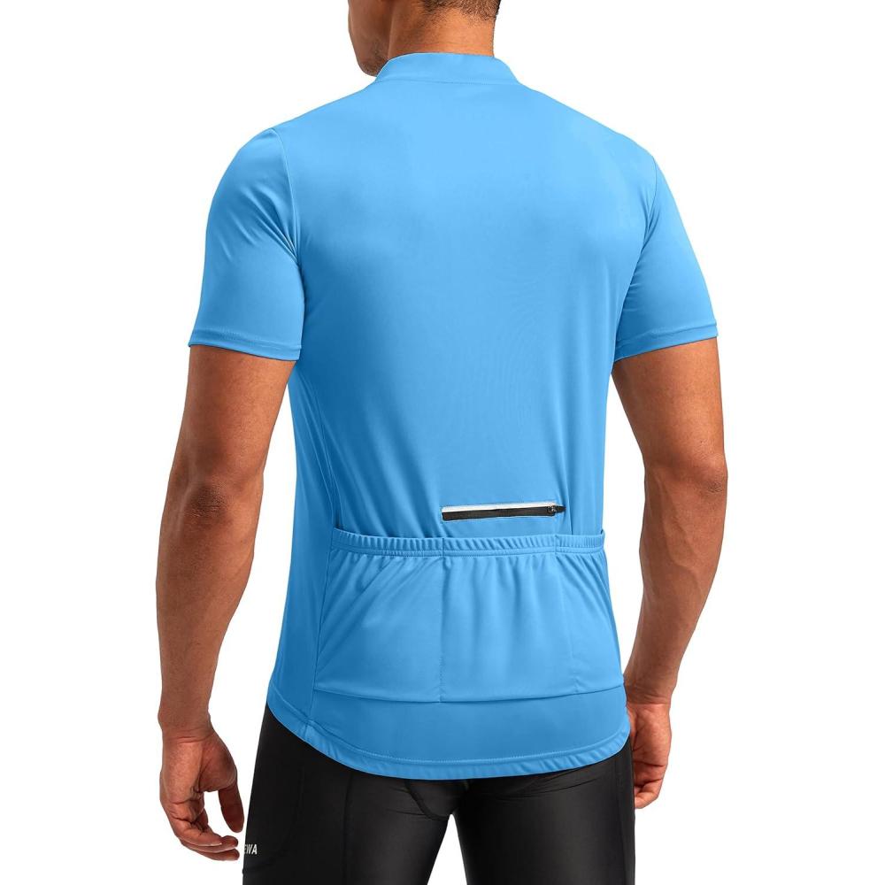 imageBikewa Mens Cycling Jersey Moisture Wicking Short Sleeve UPF Half Zip Bike Road Riding Biking Shirts for Men Zipper PocketsSky Blue
