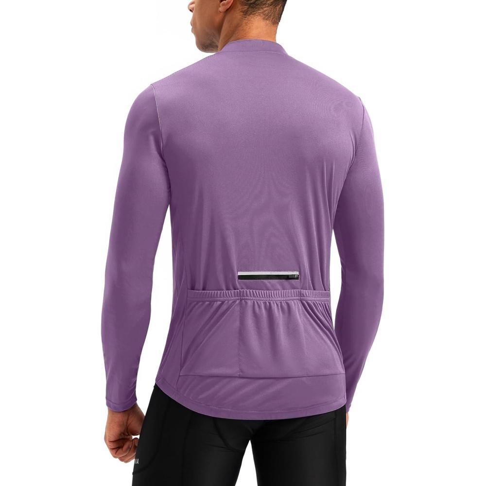 imageBikewa Mens Cycling Jersey with 31 Rear Zipper Pockets Long Sleeve Moisture Wicking UPF 50 Half Zip Riding Bike ShirtsPurple