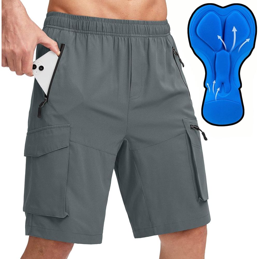 imageBikewa Mens Mountain Bike Shorts 3D Padded Loosefit Biking Riding Cycling Bicycle Biker Shorts Zipper PocketsGrey