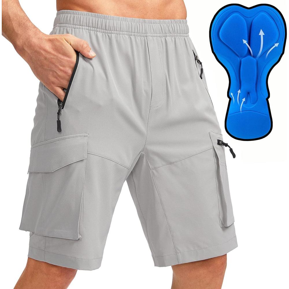 imageBikewa Mens Mountain Bike Shorts 3D Padded Loosefit Biking Riding Cycling Bicycle Biker Shorts Zipper PocketsLight Grey