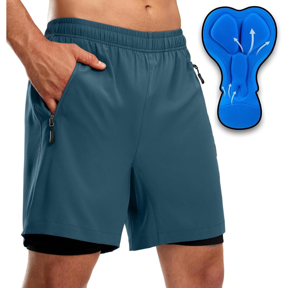 imageBikewa Mens Mountain Bike Shorts 3D Padded Loosefit Riding Biking Cycling Bicycle Biker Shorts for Men Zipper PocketsBlue Grey