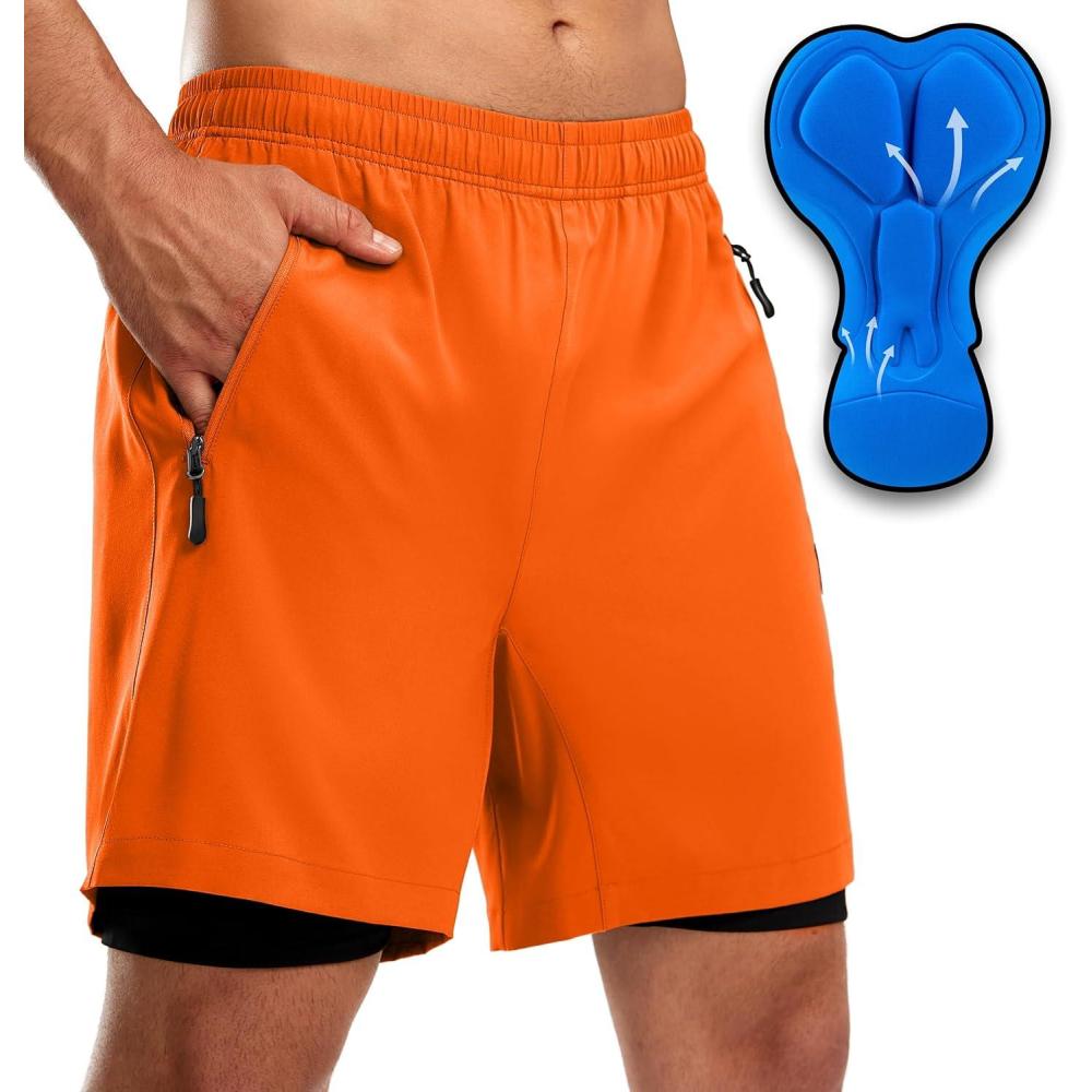 imageBikewa Mens Mountain Bike Shorts 3D Padded Loosefit Riding Biking Cycling Bicycle Biker Shorts for Men Zipper PocketsOrange