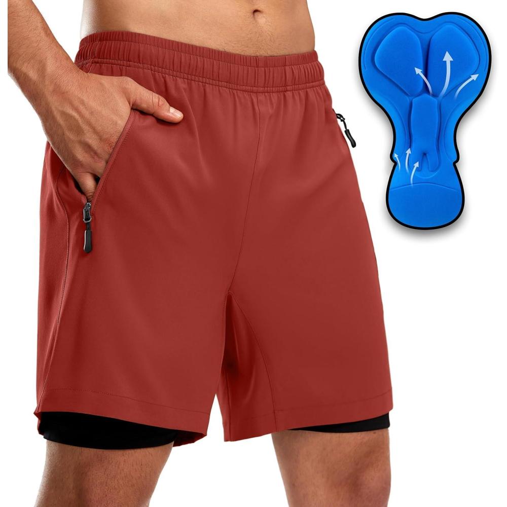 imageBikewa Mens Mountain Bike Shorts 3D Padded Loosefit Riding Biking Cycling Bicycle Biker Shorts for Men Zipper PocketsSavannah Red