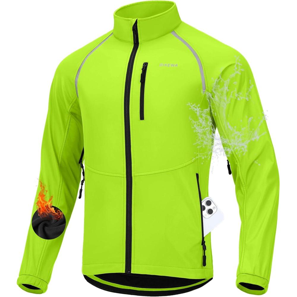 imageBikewa Mens Winter Cycling Jackets Thermal Warm Water Resistant Bike Running Windproof JacketFluorescent Yellow