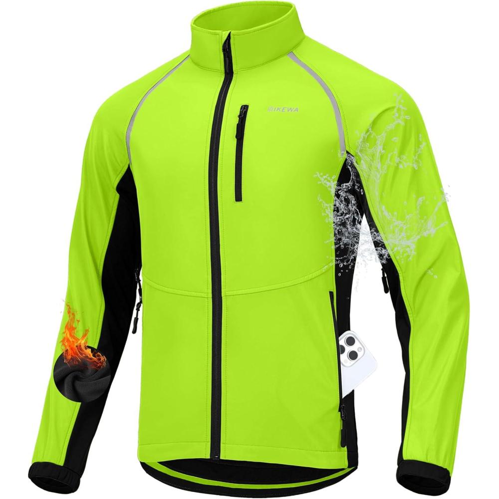 imageBikewa Mens Winter Cycling Jackets Thermal Warm Water Resistant Bike Running Windproof JacketFluorescent YellowBlack