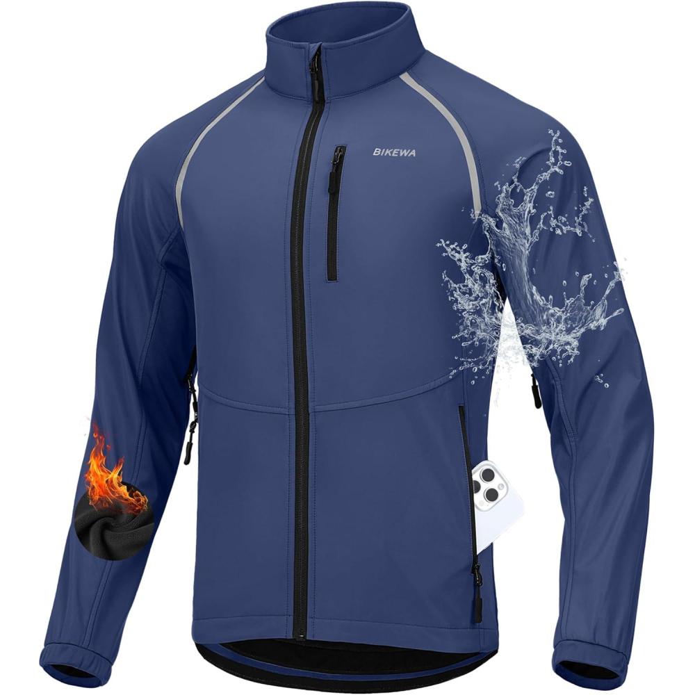 imageBikewa Mens Winter Cycling Jackets Thermal Warm Water Resistant Bike Running Windproof JacketNavy