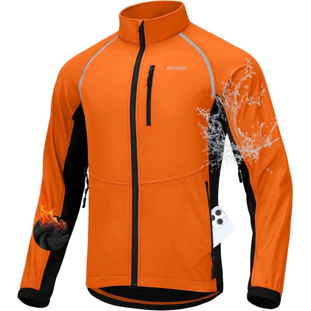 imageBikewa Mens Winter Cycling Jackets Thermal Warm Water Resistant Bike Running Windproof JacketOrangeBlack