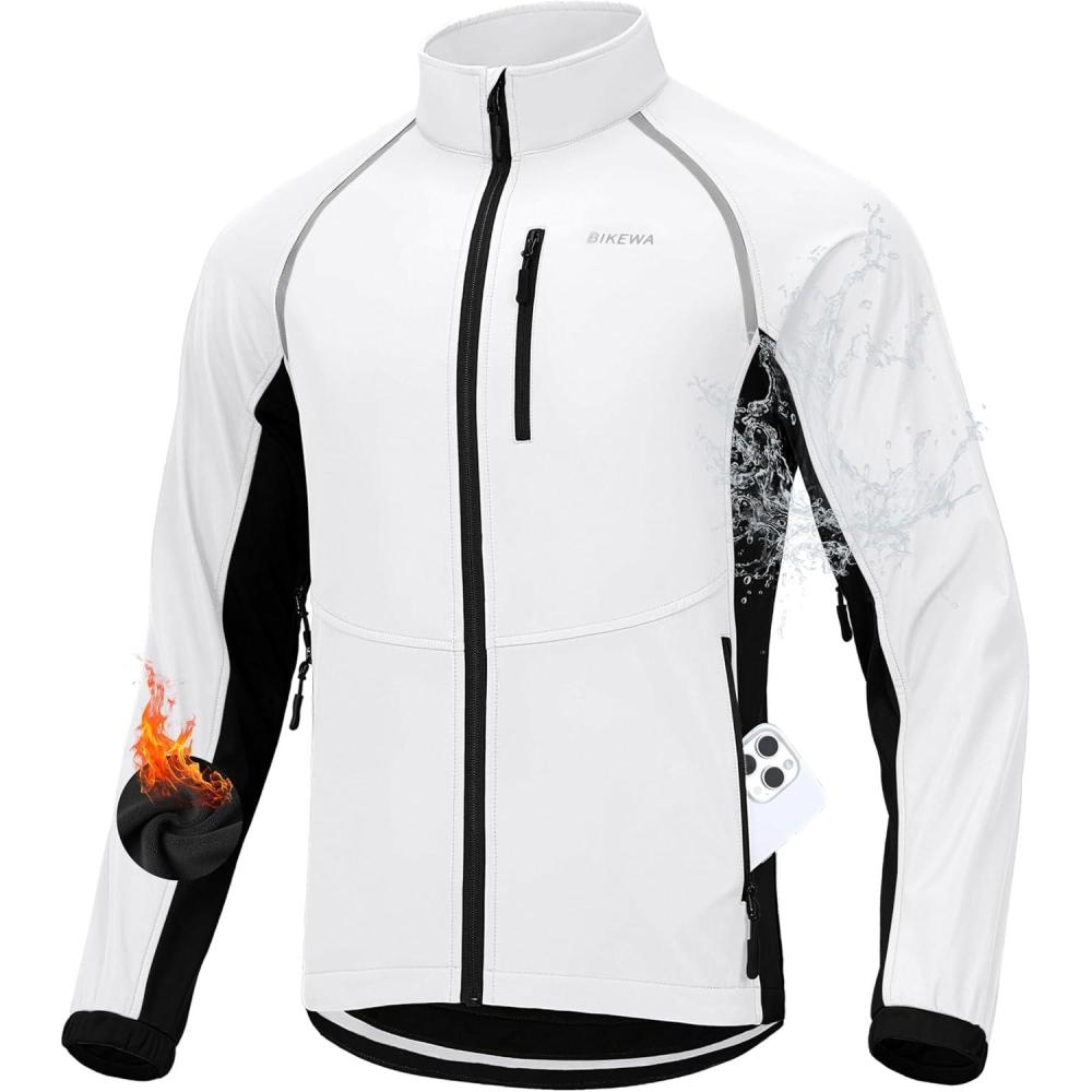 imageBikewa Mens Winter Cycling Jackets Thermal Warm Water Resistant Bike Running Windproof JacketWhiteBlack