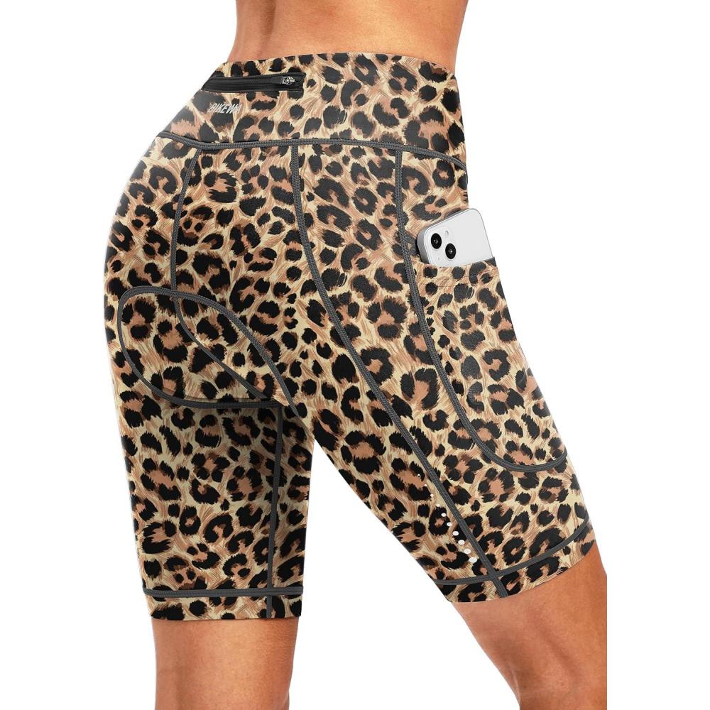 imageBikewa Womens 4D Padded Bike Shorts Cycling Riding Road Biking Bicycle Cycle Shorts for Women Zipper PocketsLeopard