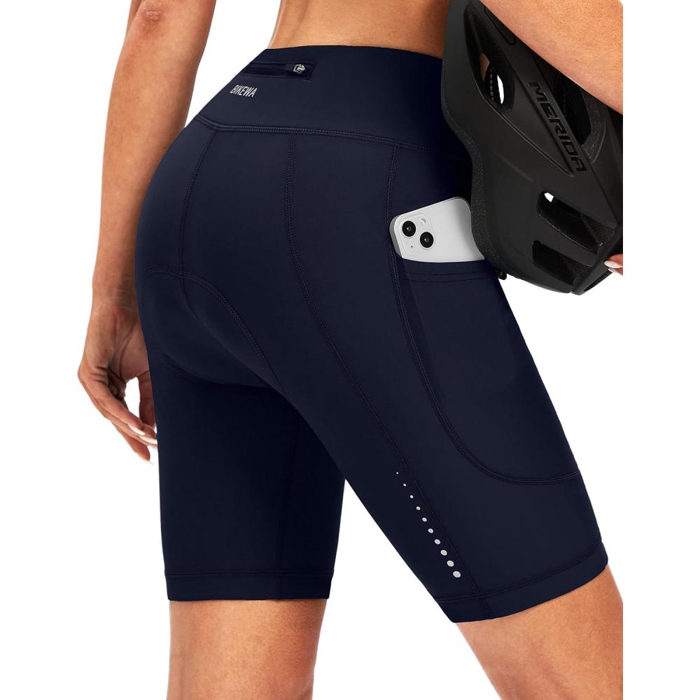 imageBikewa Womens 4D Padded Bike Shorts Cycling Riding Road Biking Bicycle Cycle Shorts for Women Zipper PocketsNavy