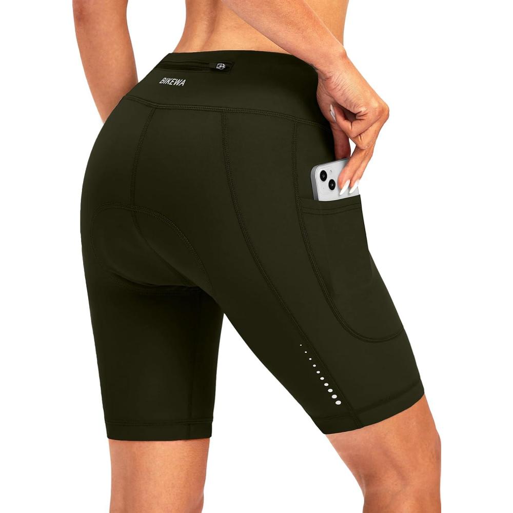 imageBikewa Womens 4D Padded Bike Shorts Cycling Riding Road Biking Bicycle Cycle Shorts for Women Zipper PocketsOlive Green