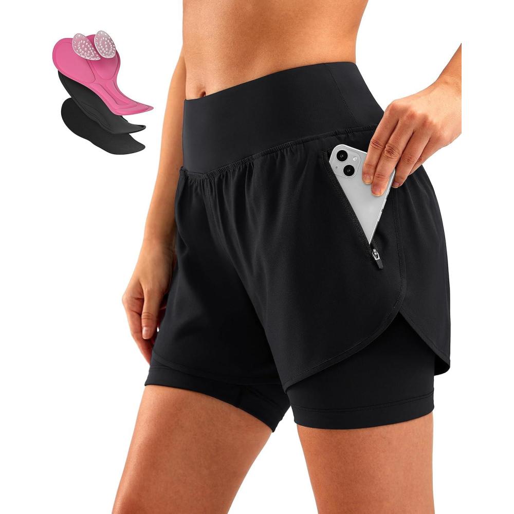 imageBikewa Womens Mountain Bike Shorts 4D Padded Cycling Riding Biking Bicycle Biker Cycle Shorts for Women Zipper PocketsBlack