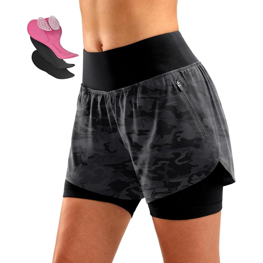 imageBikewa Womens Mountain Bike Shorts 4D Padded Cycling Riding Biking Bicycle Biker Cycle Shorts for Women Zipper PocketsBlack Camo