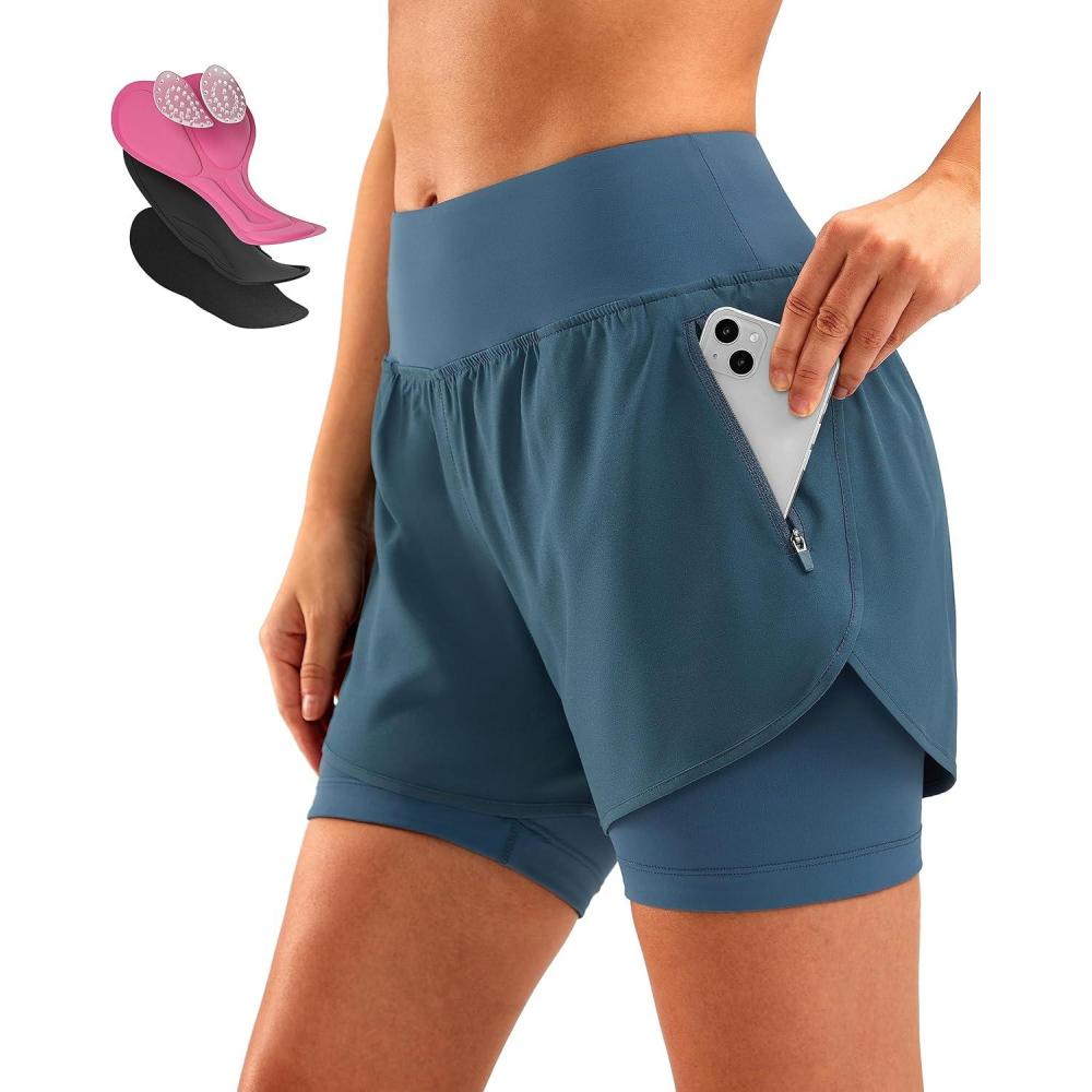 imageBikewa Womens Mountain Bike Shorts 4D Padded Cycling Riding Biking Bicycle Biker Cycle Shorts for Women Zipper PocketsBlue Grey