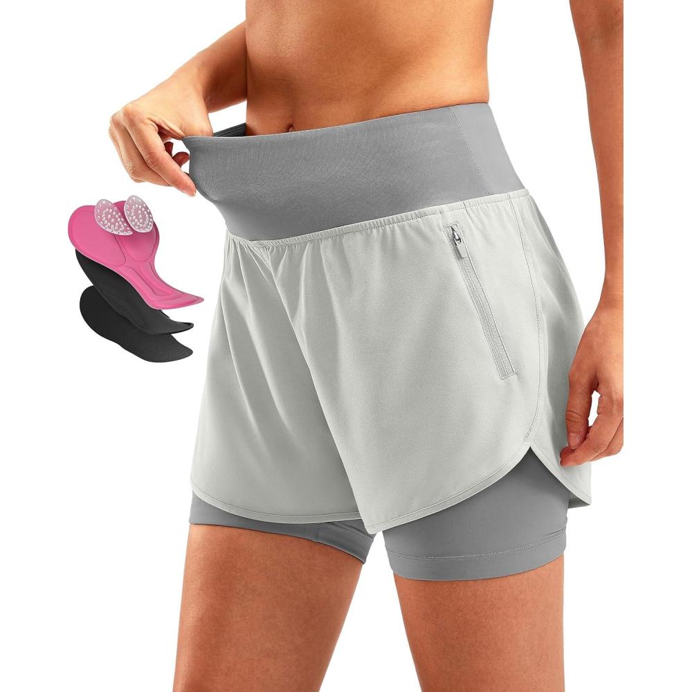imageBikewa Womens Mountain Bike Shorts 4D Padded Cycling Riding Biking Bicycle Biker Cycle Shorts for Women Zipper PocketsBright Grey