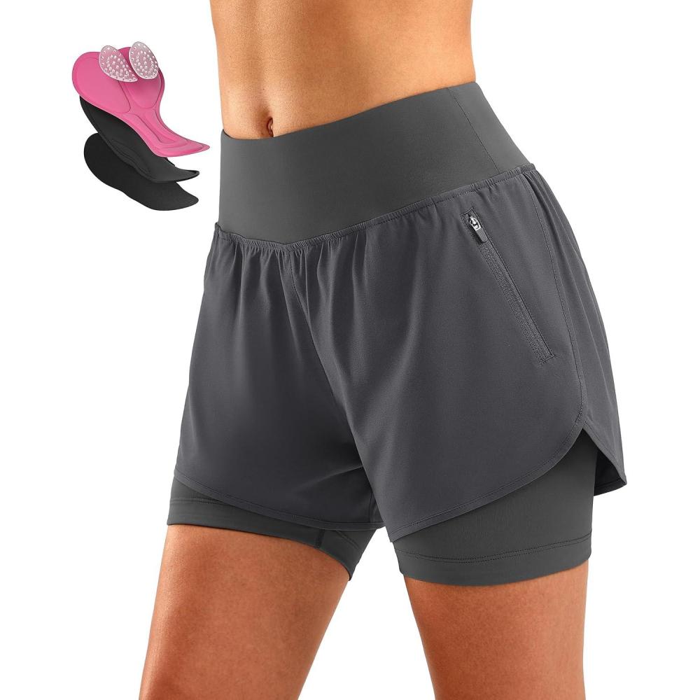 imageBikewa Womens Mountain Bike Shorts 4D Padded Cycling Riding Biking Bicycle Biker Cycle Shorts for Women Zipper PocketsDark Grey