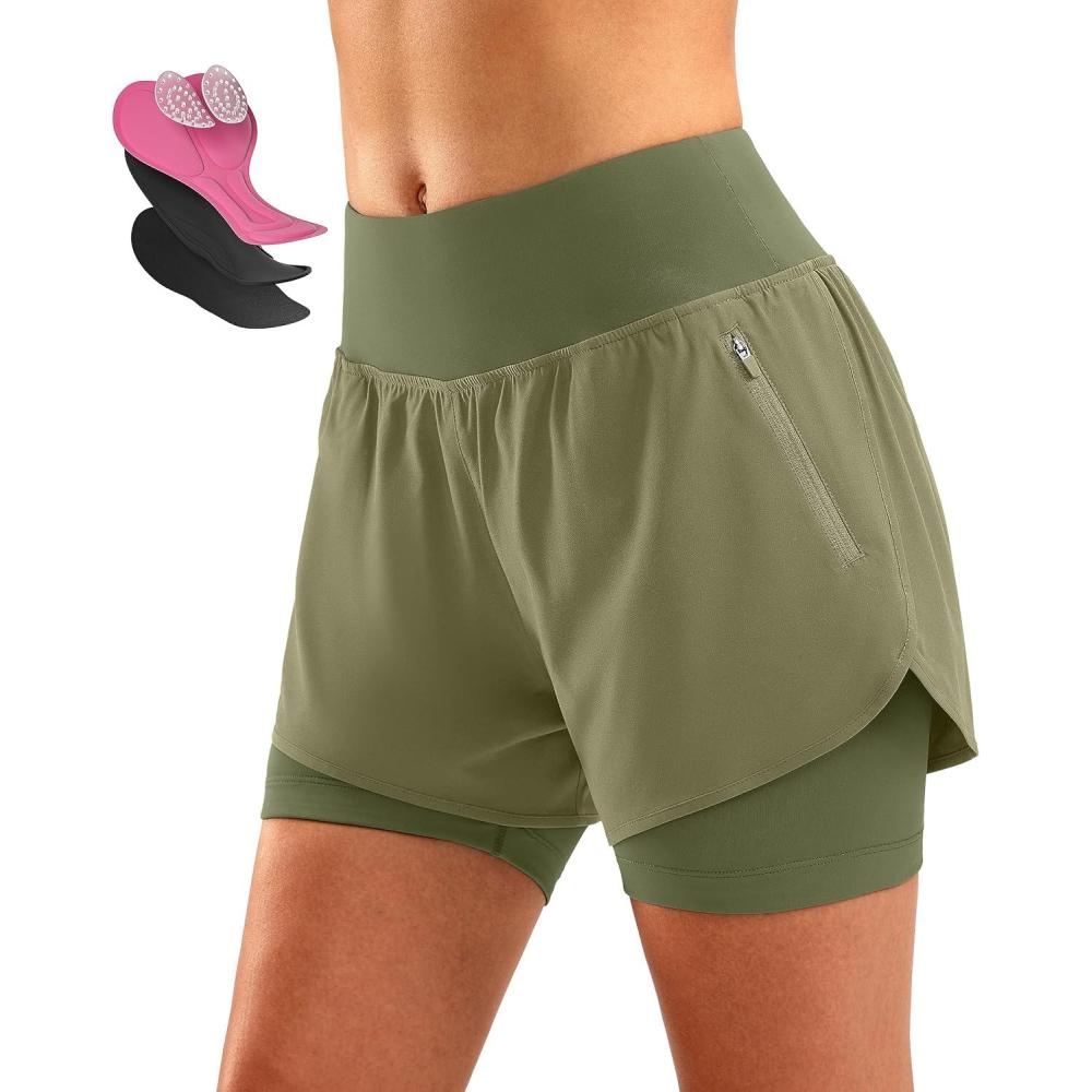 imageBikewa Womens Mountain Bike Shorts 4D Padded Cycling Riding Biking Bicycle Biker Cycle Shorts for Women Zipper PocketsGrey Sage
